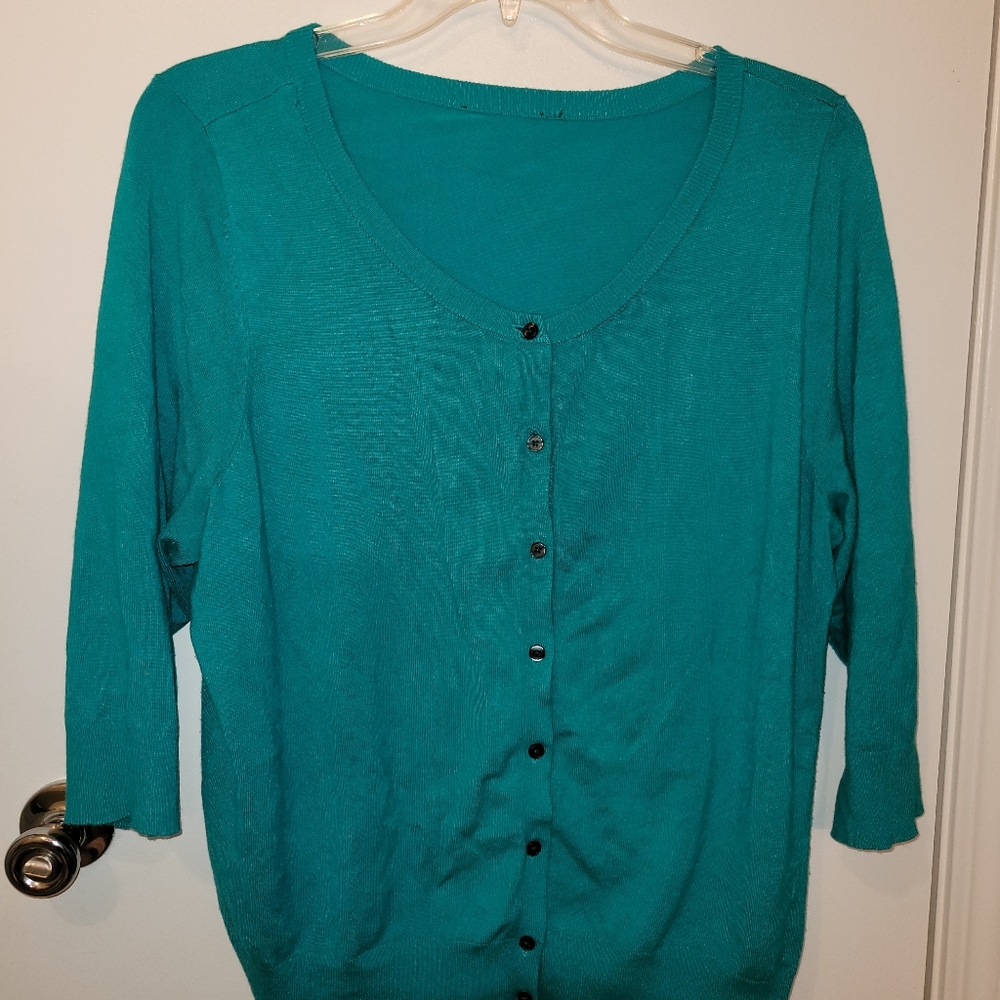 Lane Bryant Teal Wide-Kneck Sweater